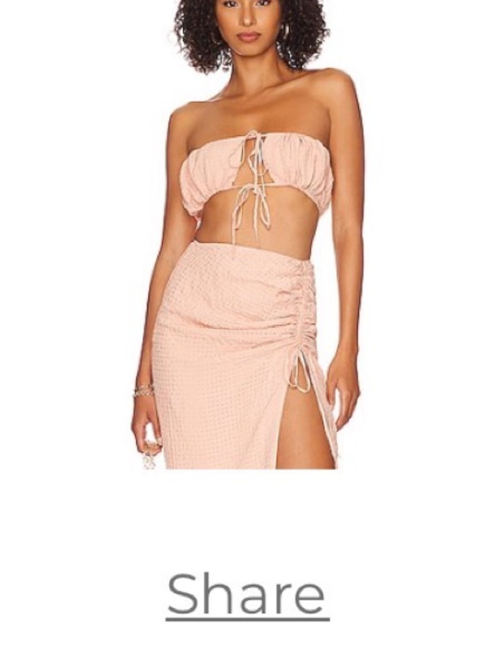 MAJORELLE Dusty Rose Eyelet Midi Skirt with Side Ruched Slit